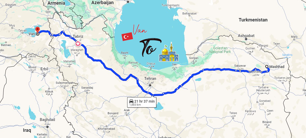 فاصله مشهد تا وان ترکیه